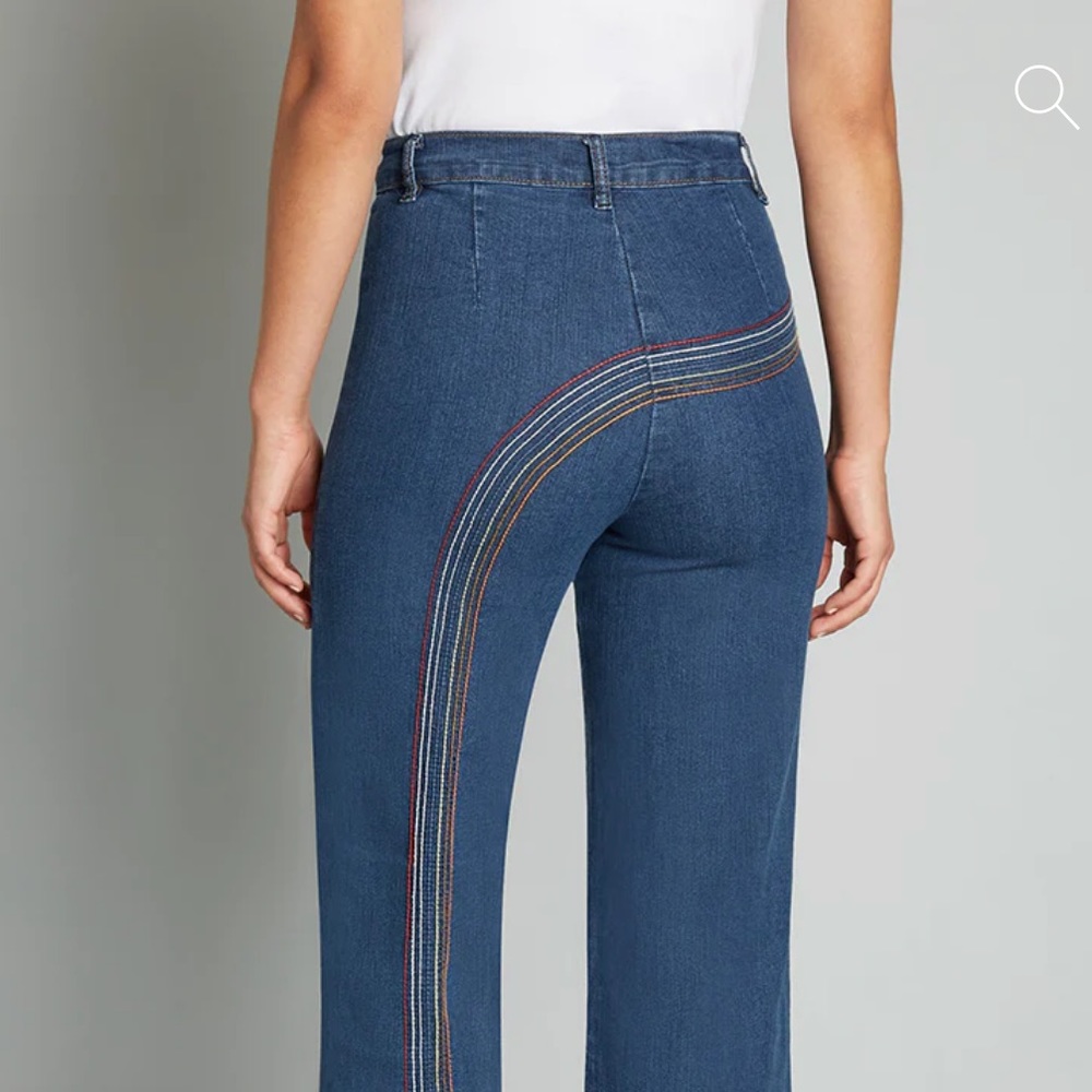 NWT Modcloth Wide Leg Jeans with Rainbow stitching!